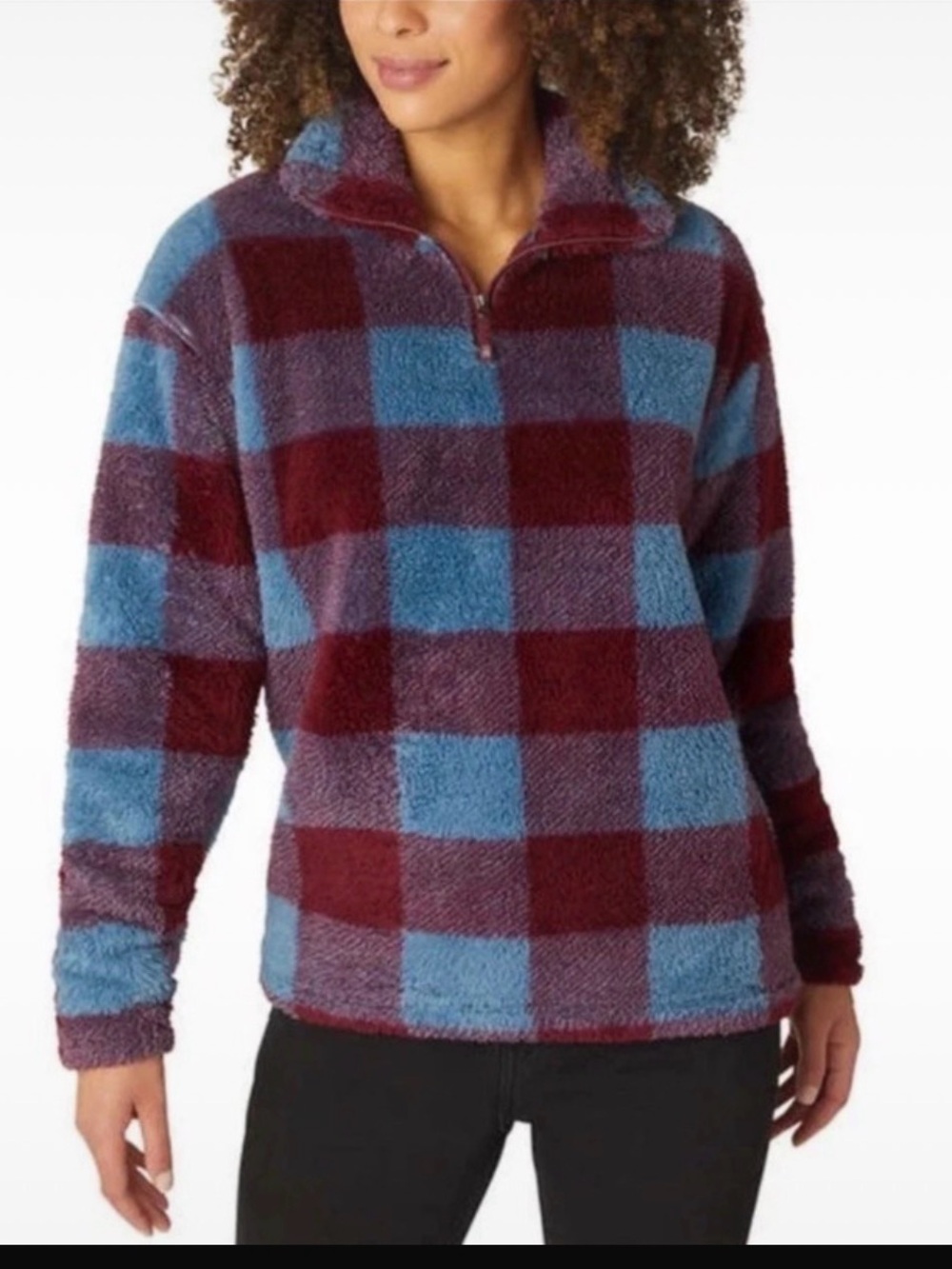 Eddie Bauer Plush Quarter-Zip Fleece in Blue and Burgundy